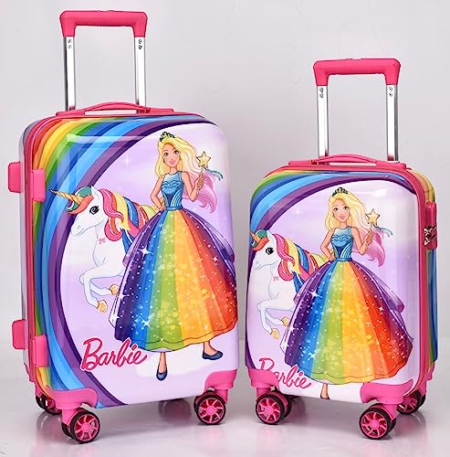 Image of ADSON Abs Kids Trolley 360 Rotating Luggage 360 Degree Wheels Princess Non-Breakable 20 Inch Kids Hardsided Suitcase with 4 Wheels, 360 Degree Wheel Travel Trolley Bag (Pink Rainbow Unicorn)