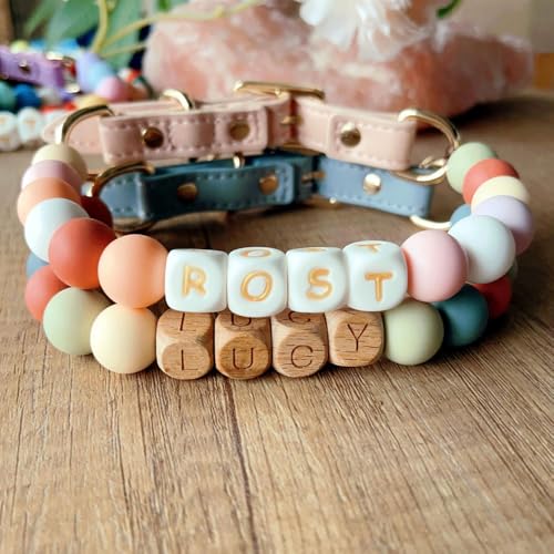 Personalized Beaded Dog Collar with Buckle,Custom Dog's Name Collar,Dog Cat ID Collar,Heart Beaded Cat Dog Collar,Custom Pet Necklace
