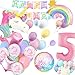 Luftballon 5. Einhorn Geburtstagsdeko Mädchen, 5 Jahr Geburtstag Pastell Deko, 5 Ballon Einhorn Deko, Kindergeburtstag Deko Alles Gute zum Banner Decko für Baby Mädchen Geburtstag