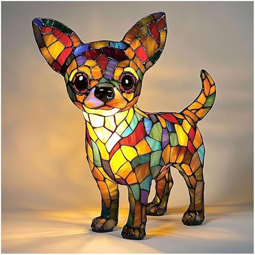 Tierlampe, Katzen-Hundelampe, Nachtlicht der Hundeserie, süßes LED-Tischlicht mit Tiermotiv, Hundelampen aus Harz, Niedliche Vintage Tischlampe, Haustier-Dekolampe für Katzen-Hundelampe (Chihuahua Q)