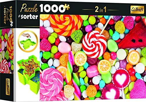 Trefl Clasificador de Rompecabezas de 6 Bandejas Apilar Clasificar Transportar para Adultos y Niños a Partir de 12 Años Juego 2 en 1 Puzzle, Color Dulces (10662)