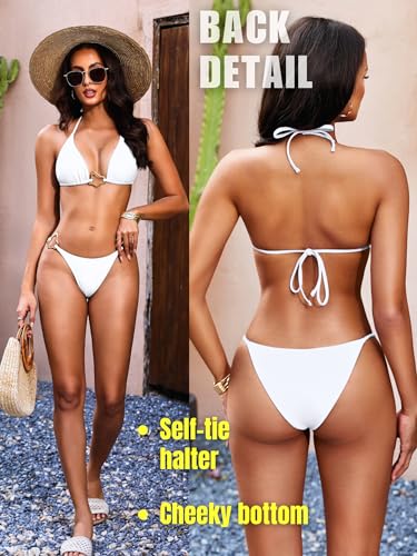 Sexy String Bikini Sets,Halter Low Rise Brazilian Bikinis,2 Piece Cheeky Swimsuit for Women Beach Pool Party3