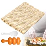 Contenido del producto: el juego incluye 4 alfombrillas de bambú para sushi, remo de arroz y molde de bolas de arroz, perfecto para principiantes de sushi, para que puedas descubrir fácilmente la alegría del sushi con familiares y amigos