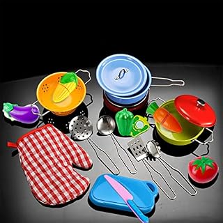 ZCOINS Children's Kitchen Play Set, Colourful Stainless Steel Play Pans Pots Kitchen Accessories Set,11pcs/Set Utensils for Kids