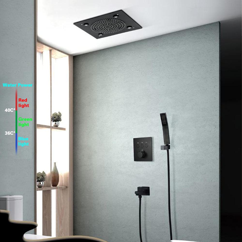 Set Doccia termostatico Nascosto Kit Doccia Nero Sistema Doccia a Pioggia a LED Miscelatore Doccia Stabilize