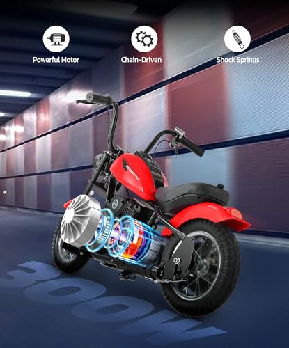 Image of ELEMARA Electric Dirt Bike, 15 mph & 150lb Max, 24V Ride on Toy for Big Kids w /LED Lights & Power Display,Chain-Driven Motor,Twist-Grip Throttle, Shock Springs,Handbrake,12 inch Air-Filled Tires-Red