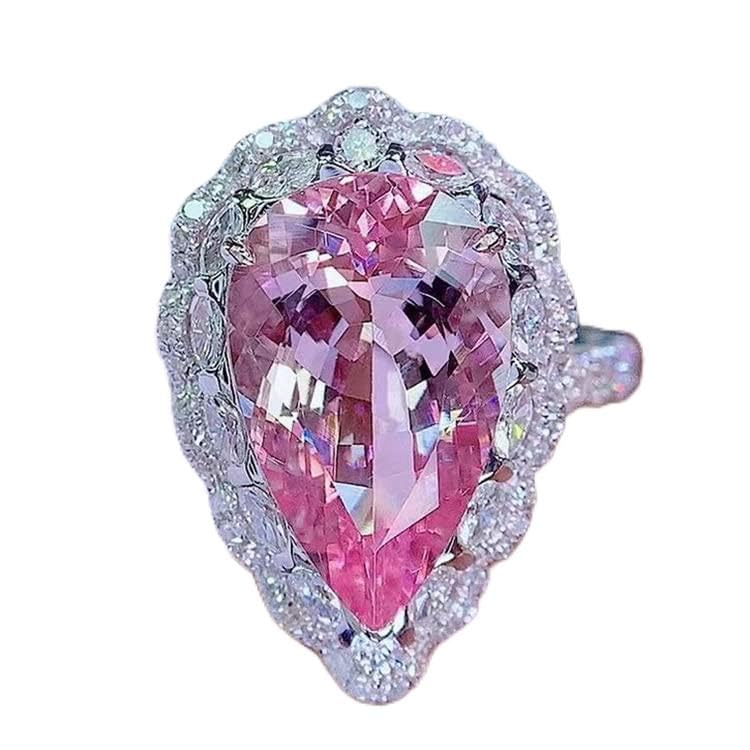 FLYYQMIAOWater Drop Tear Shape Pink Cubic Zircon Wedding Engagement Proposal Ring for Women Pear Shaped 7.5 Carats Sparkling Simulated Diamond Halo Open Ring