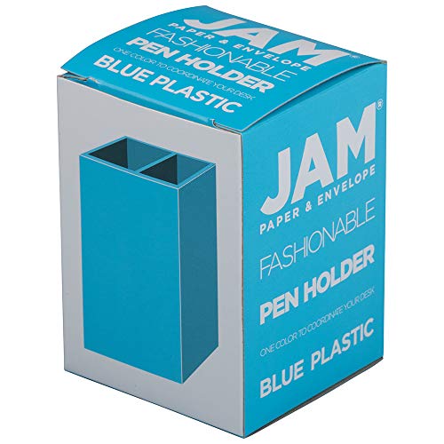 Image of JAM PAPER Plastic Pen Holder - Blue - Desktop Pencil Cup Sold Individually