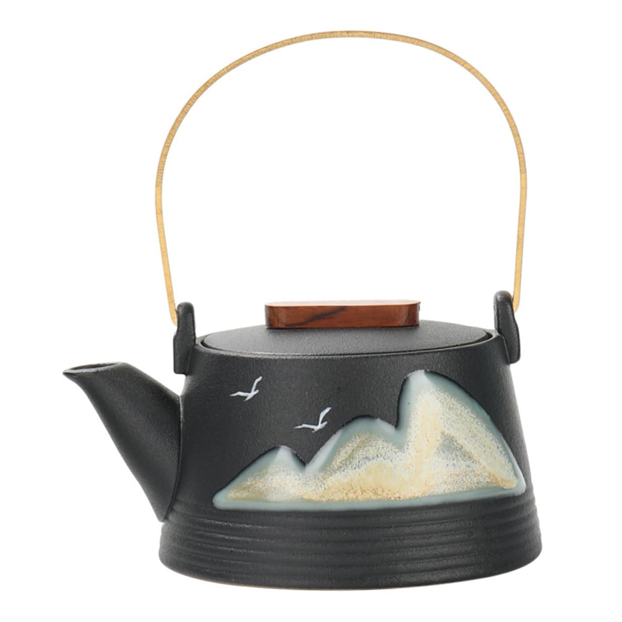 NUOBESTY Tetera Mango de Tacto Frío de Cerámica Negra Pintada a Mano para Hacer Té en Casa Sala de Té Profesional