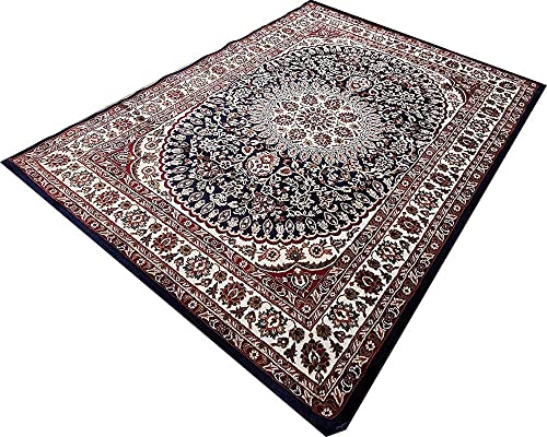Image of New Kashmiri Design Silk Carpets for Living Room Bedroom Drawing Room Guest Room Hall 9 Feet x 12 Feet Blue Colour