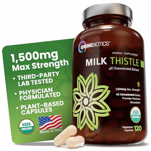 OmniBiotics Organic Milk Thistle 1500mg, 120 vegan capsules