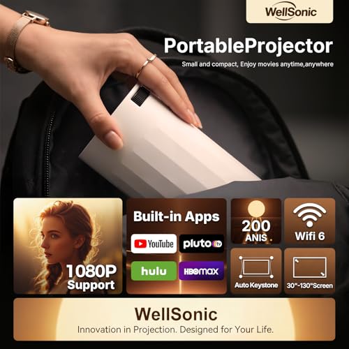 Image of Mini Projector with WiFi and Bluetooth, Portable Movie Projector Support 1080P, Auto Keystone,210 Rotation, Smart Projector Compatible with HDMI Phone for Bedroom