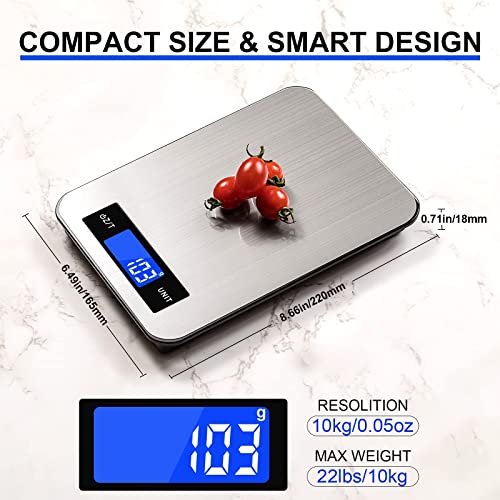 Food Scale Kitchen Scale Digital Weight Gram And Ounces/Oz, Yoncon Accurate Gram Scale 22Ib For Weight Loss, Baking, Cooking, Upgrade Stainless Steel Large Countertop, Hidden Hooks For Easy Storage #TOP1