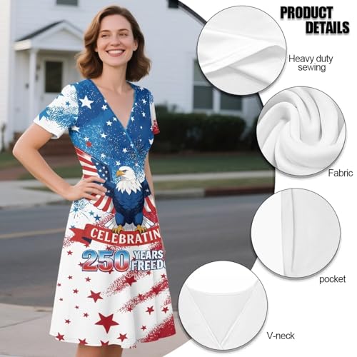 Image of Women's Summer Formal Dresses Short Sleeve Wrap V Neck Dresses Bridesmaid Wedding Guest Dress with Pockets