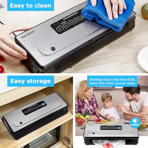 Image of Vacuum Sealer Machine with 55 Count 8''*12'' Food Sealer Bags and 11''*118'' Vacuum Roll, INKBIRD Vacuum Sealing Machine with Dry|Moist|Liquid|Pulse Sealing Modes for Food Preservation