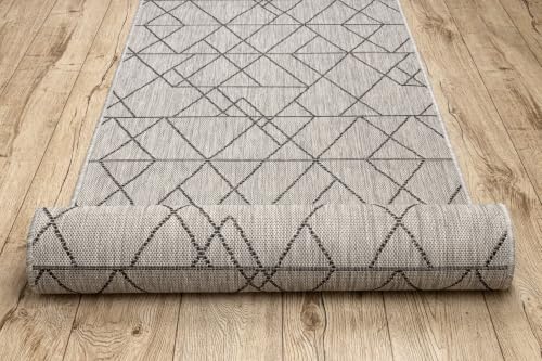 Alfombra pasillera de sisal Sion 6051 gris de 70x120 cm con diseño de llave geométrica 6