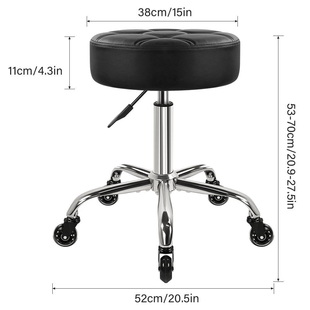 WKWKER Hydraulic Adjustable Rolling Stool with 360° Swivel Seat and Wheels