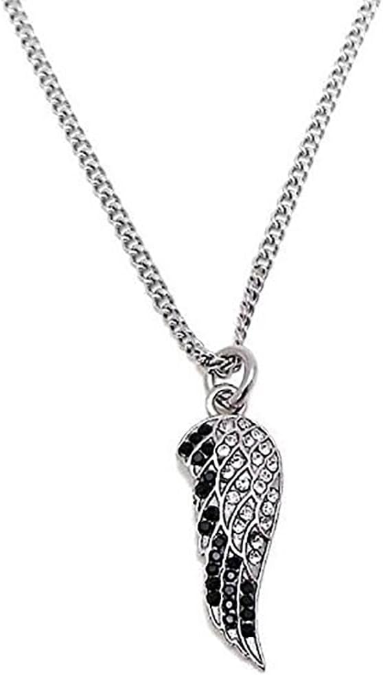 Women's Stainless Steel Mini Angel Wing Necklace accented with Crystals-Psalm 91:11