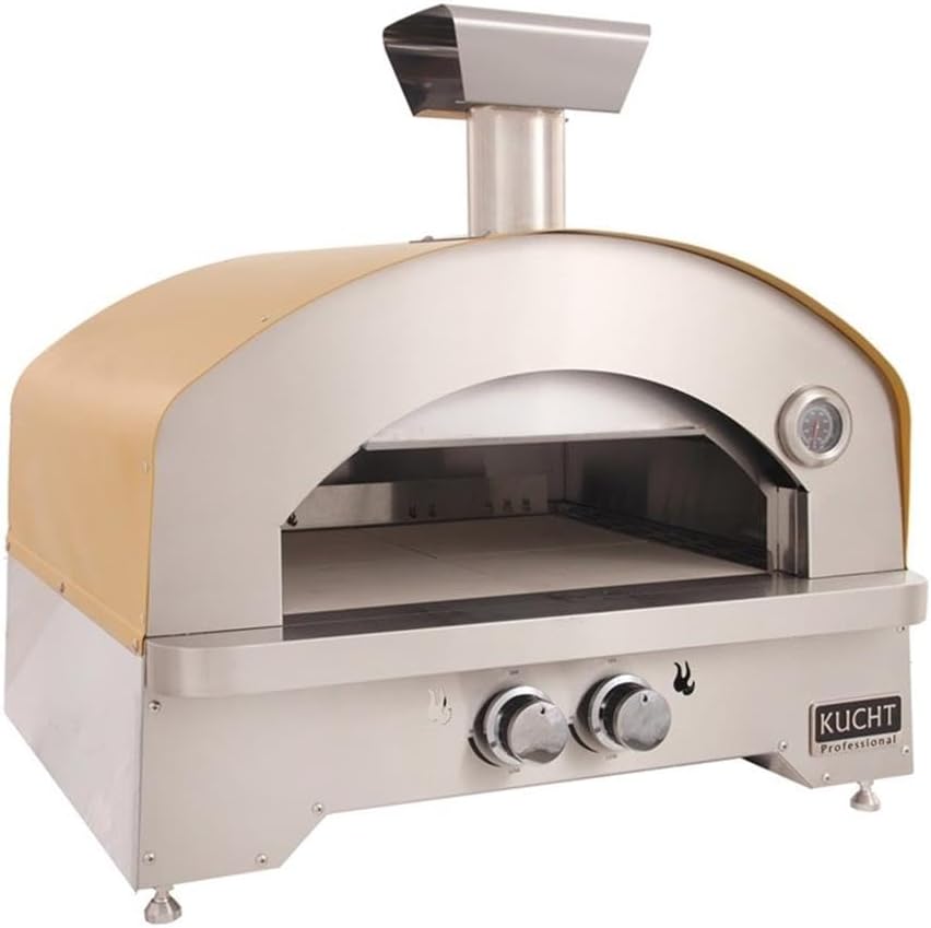Pemberly Row Outdoor Portable Propane Gas Pizza Oven, Stainless Steel, Yellow Finish, Adjustable Legs, 800°F Max Temperature, Tabletop or Stand-Alone Outdoor Cooking