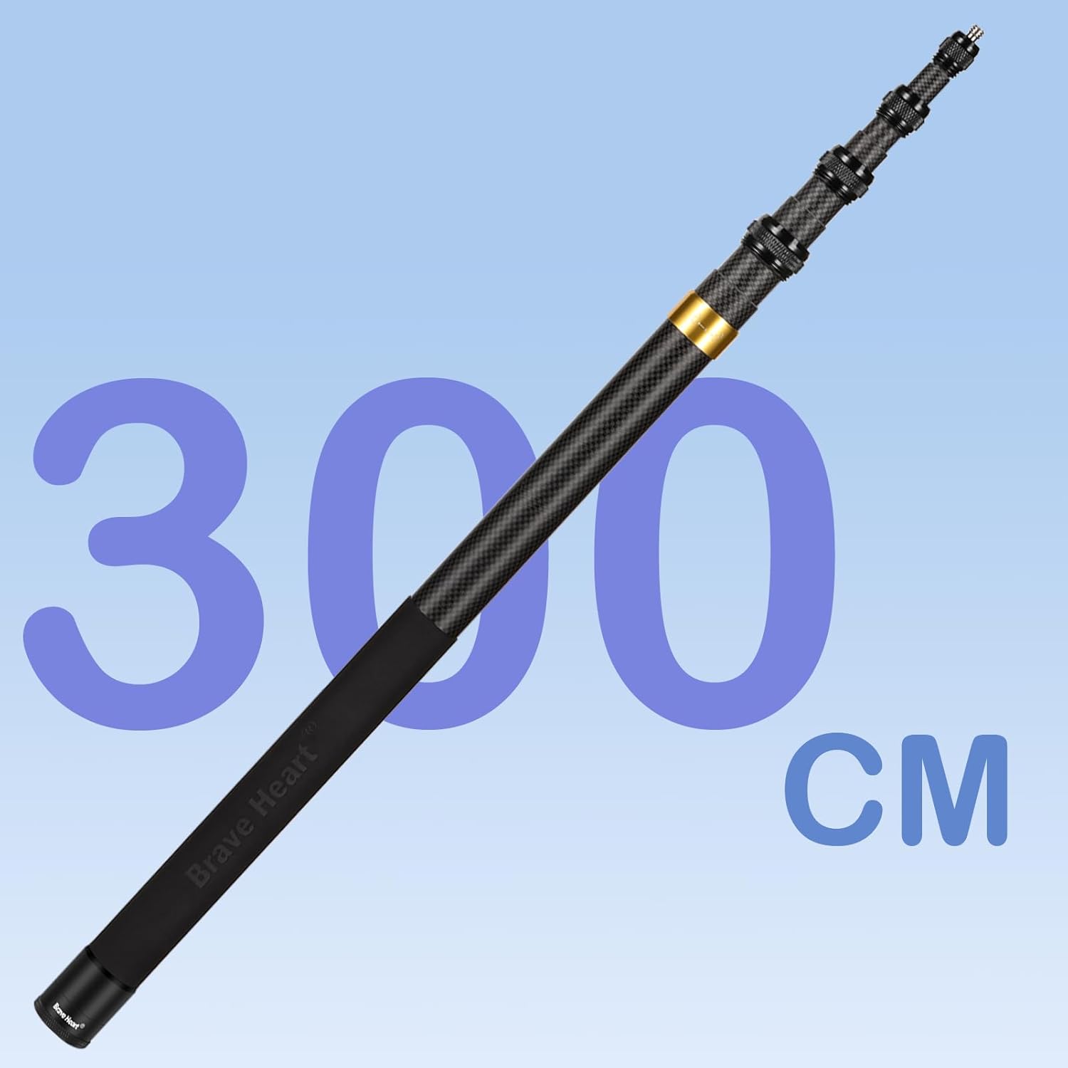 Funnyfox 45cm Extended to 3m 9.8ft Carbon Fiber Ultra Long Invisible Selfie Stick for Insta360 X5 Insta 360 X5 X4 X3 X2 R RS ONE X Action Camera (Gold)