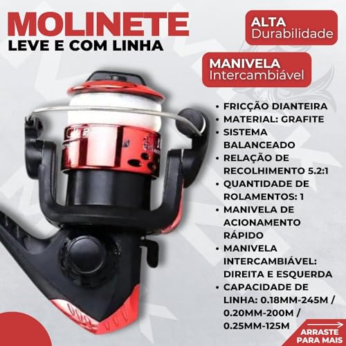 Kit De Pesca Completo Vara Fibra de Vidro E Molinete Ultra Light Com Linha Maleta Com 73 Acessórios