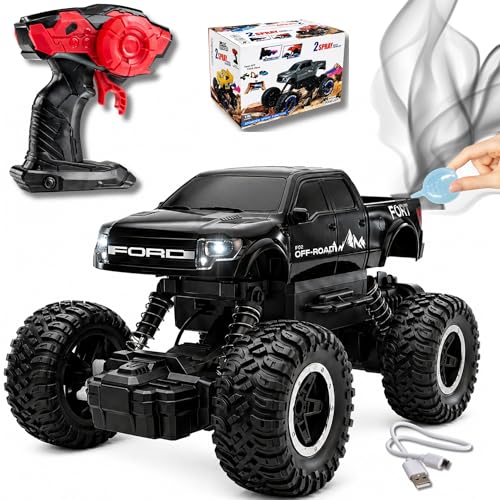 Image of Big Size Rock Crawler Rc 4x4 Car Monster Truck Toy for Boys Girls Kids, Off-Road Vehicle with LED Headlights & Music, Dual Mist Fog Spray Function, Anti-Skid Rubber Tires, Birthday Gift BLACK6121