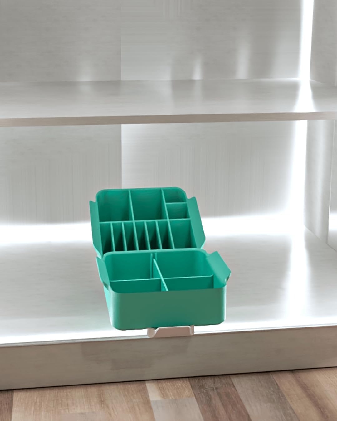 Flex Store – 3D Printed Multi-Compartment Organizer Box – PETG Slide-In Module – 7.87 × 6.69 × 5.90 in – Custom Colors + White Accents (Black)