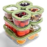 BOROHOUSE 耐熱ガラス 保存容器 7点セット（240ml×4、560ml×2、1370ml×1） - 電子レンジ・オーブン・冷凍対応 シリコン蓋 密閉容器 液漏れ防止 離乳食 作り置き 食器 収納 グリーン