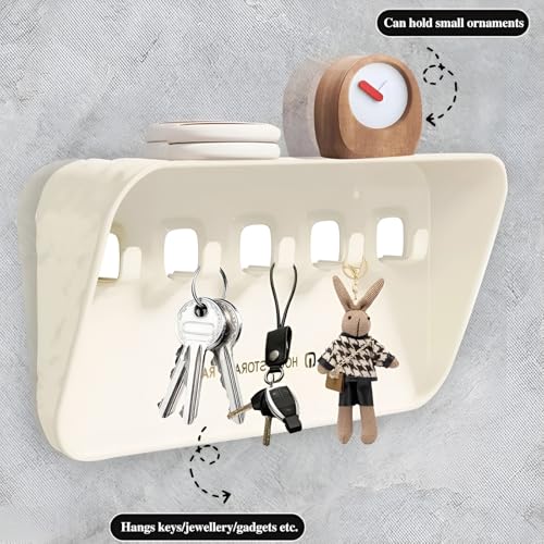 Image of JRM 6 Hook Wall Utensil Rack - Adhesive Plastic Holder for Kitchen, Bathroom & Door - Adjustable Hanger for Towels, Coats, Clothes - Space-Saving Organizer (STOARGE Rack with 5 Hooks, Pack of 3)