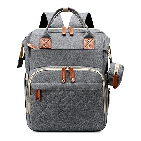 Portable Diaper Bag Backpack, Lightweight Baby Infant Nappy Changing Bags, Multifunction Waterproof Travel Mom Back pack With Stroller Straps ,Pacifier Case, Coin Purse (Gray) Cover