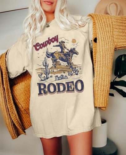 Women's Western Cowboy Shirts Vintage Rodeo Graphic Oversized Tops Country Music Tees Short Sleeve Cowgirl T-Shirt4