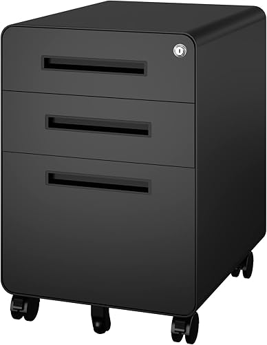 LISSIMO Archivador de 3 cajones, archivador de metal con cerradura para tamaño legalcarta, gabinete debajo del escritorio con cajones para oficina