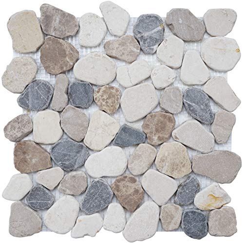 Simple Tile - 5 Sheets Marble Mosaic Tile for Kitchen Backsplash, Bath Bathroom Floor, Etc, River Rock Collection, Mixed Rounds, 12'X12'X3/8', Tumbled (Box of 5 Sheets, MM 9504-Canyon)