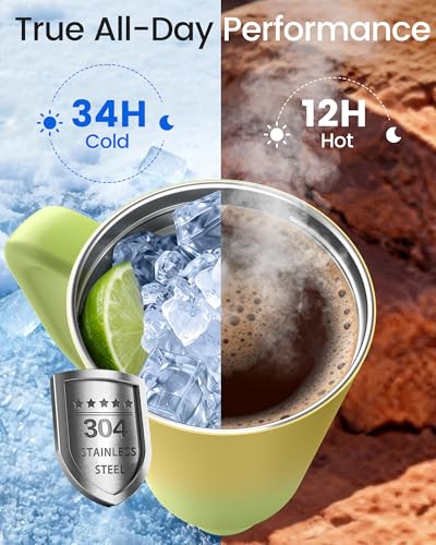 Image of Renoj Insulated Mug 100% Spill Resistant Insulated Water Bottle for Iced Coffee & Hot Drinks - Fits Car Cup Holder, Ideal Gift, 2 Straws & Silicone Boot - FlexSlide Green Gradient 32 oz