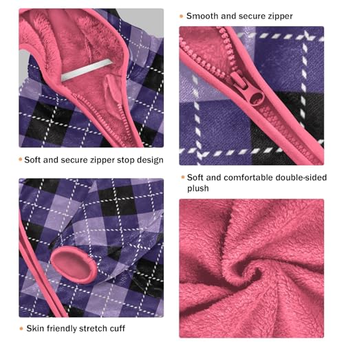 GuoChe Halloween Argyle Buffalo Plaid Tartan Check Scotland Purple Kids Sherpa Jacket3