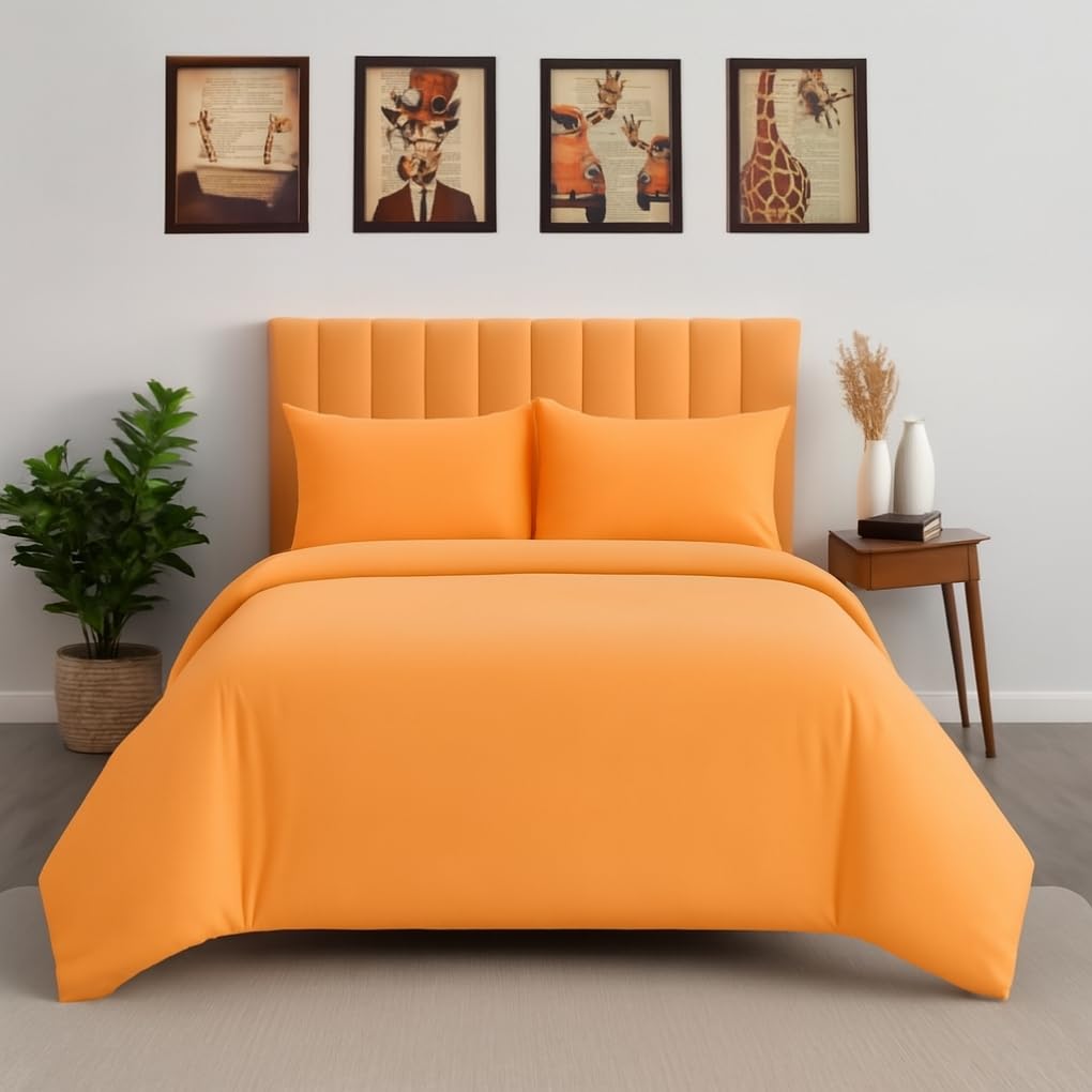 ARUUJ – Peach Duvet Cover Single, Super Soft Bedding Set, 100% Brushed Microfibre Quilt, Duvet Cover With Pillowcases, Quilted Bedding Sets, Non Iron Comforter, Titch Button Closure (90 x 190cm)