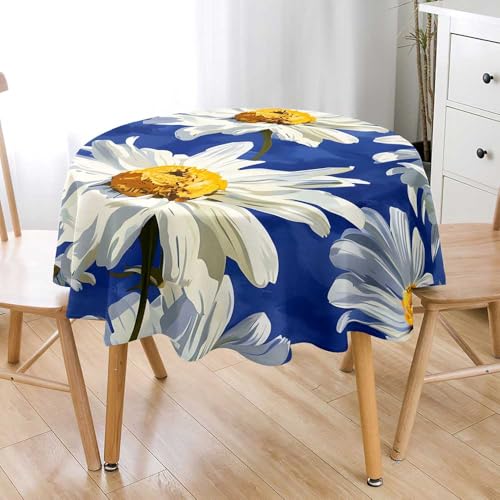Lukery Redondo Mantel, 3D Margarita Mantel Antimanchas y Salpicaduras Mesa, 90-200cm Table Cloth Lavable Mesa para Comedor, Cocina Decoración (Margarita 1,150cm)