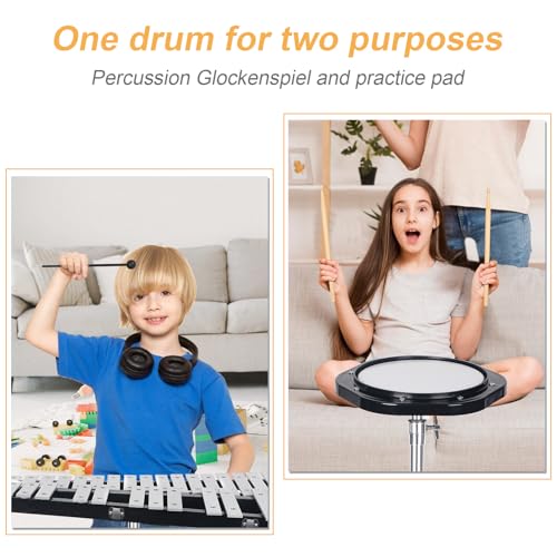 Image of Professional 32 Note Glockenspiel Xylophone Bell Kit for beginner :Muted Practice Pad Percussion Kit for Adult, with Three Types of Drumsticks, Adjustable Stand&Carrying Bag