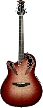 Ovation Celebrity Elite Exotic Mid Depth Left Handed Rudy Red/Natural Burst Quilted Gloss CE44LX-1R