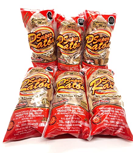SUPER RATON Corn Sticks- 6-pack (3.5 oz each) Churritos de Maiz SUPER RATON! Crunchy and Delicious Mexican corn sticks!