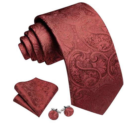 Image of Barry.Wang Men Ties Paisley Woven Silk Necktie Set with Pocket Suqare Cufflinks Formal