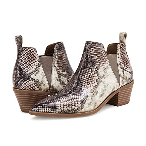 Trish Lucia Womens Ankle Boots Pointed Toe Stacked Chunky Heel Slip on Chelsea Short Booties2