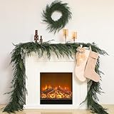 Jutom 1 PCS 6 ft Christmas Cedar Garland - Green Artificial Realistic Cedar Garland Faux Decoration for Table, Mantel, Wall Winter Holiday Party