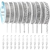 Ecoofor Necklace Chains for Jewelry Making, 78.7 Feet 10 Rolls 304 Stainless Steel Jewelry Chains for DIY Necklace Bracelet Jewelry Making with Stainless Steel Jump Rings/Lobster Clasps/Connectors