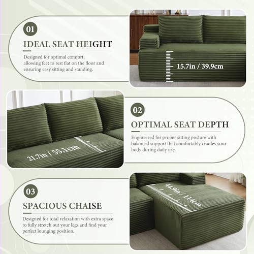 Image of 96 inch Sectional Couches for Living Room Cloud Couch Sofa with L-Shape Upholstered Boneless Couchs Modern Modular Sectional Couch with Chaise