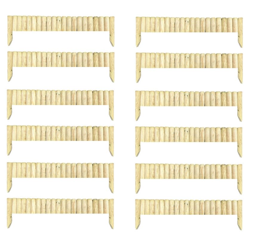 Abaseen Pack of 12 Large Wood Wooden Picket Border Outdoor Decorative Garden Fence Fencing Panels for Grass Lawn Plants Flowers Bed Patio Edging Borders Path Fixing Spike Home