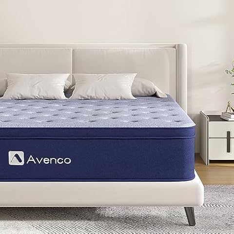 Avenco King Mattress, 12 Inch Hybrid King Mattress in a Box for Pressure Relief & Sound Sleep, Individually Wrapped Pocket Coils Innerspring Mattress for Motion Isolation, Medium Firm Feel Mattress Cover