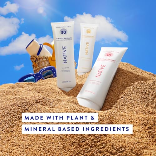 Image of Native Sunscreen SPF 30, Zinc Oxide Dermatologist Tested Suitable for Sensitive Skin & Hawaii Compliant, 5 Ounces | Pineapple & Coconut Scent Sun Protection Lotion, Lightweight & Smooth
