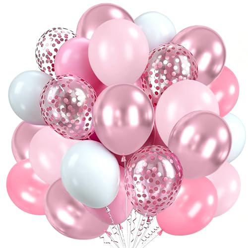 60pcs Globo Blancos Rosas y Confeti,Globos Rosa Pastel,Helio Balloons Rosa