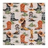 Cowboy Boots Cotton Calico Fabric (2 Yard) – Printed Sewing Fabric by The Yard – Lightweight Precut Fabric for Sewing Clothes, Homeware, & Other Accessories – DIY Craft Fabric
